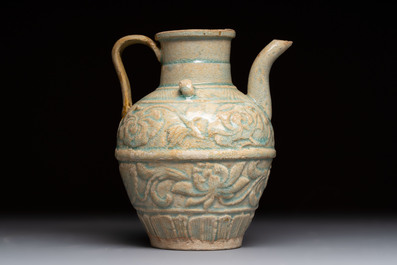 Two Chinese qingbai vases and an ewer with floral design, Song