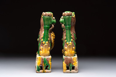 A pair of Chinese sancai-glazed Buddhist lions, 19th C.