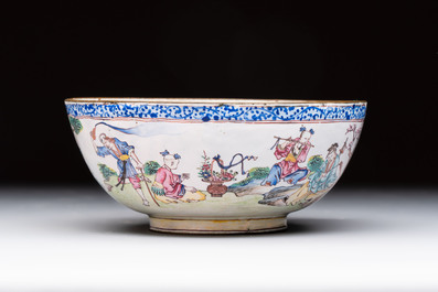 A Chinese Canton enamel 'Eight Immortals' bowl, 18th C.