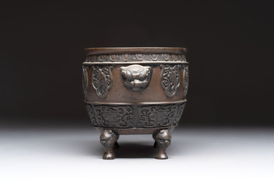 A Japanese bronze vase and a censer, Meiji, 19th C.
