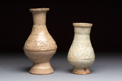 Two Chinese qingbai vases and an ewer with floral design, Song