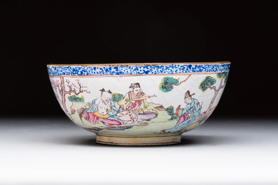 A Chinese Canton enamel 'Eight Immortals' bowl, 18th C.
