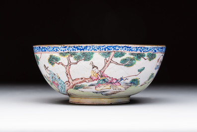 A Chinese Canton enamel 'Eight Immortals' bowl, 18th C.