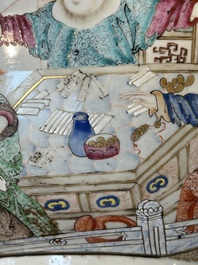 A rare and large Chinese Canton famille rose 'mandarin subject' bowl, Hua Xuan 花軒 and Qing Ju 清居 mark, Qianlong