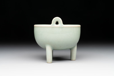 A small Chinese Longquan celadon tripod 'ding-form' censer, Southern Song