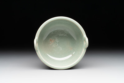 A small Chinese Longquan celadon tripod 'ding-form' censer, Southern Song