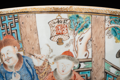 A rare and large Chinese Canton famille rose 'mandarin subject' bowl, Hua Xuan 花軒 and Qing Ju 清居 mark, Qianlong