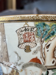 A rare and large Chinese Canton famille rose 'mandarin subject' bowl, Hua Xuan 花軒 and Qing Ju 清居 mark, Qianlong