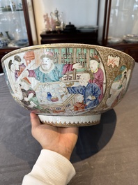 A rare and large Chinese Canton famille rose 'mandarin subject' bowl, Hua Xuan 花軒 and Qing Ju 清居 mark, Qianlong