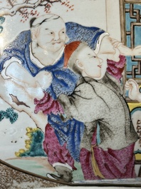 A rare and large Chinese Canton famille rose 'mandarin subject' bowl, Hua Xuan 花軒 and Qing Ju 清居 mark, Qianlong