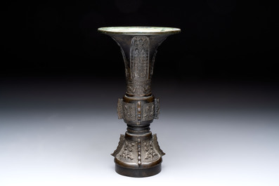 A fine Chinese archaistic bronze 'gu' vase, Ming