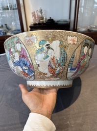 A rare and large Chinese Canton famille rose 'mandarin subject' bowl, Hua Xuan 花軒 and Qing Ju 清居 mark, Qianlong