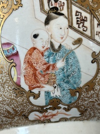 A rare and large Chinese Canton famille rose 'mandarin subject' bowl, Hua Xuan 花軒 and Qing Ju 清居 mark, Qianlong