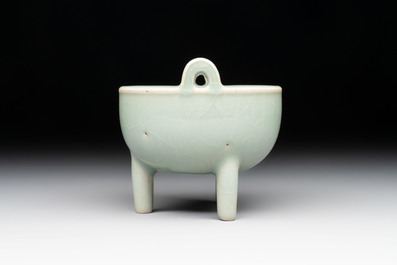 A small Chinese Longquan celadon tripod 'ding-form' censer, Southern Song