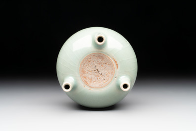 A small Chinese Longquan celadon tripod 'ding-form' censer, Southern Song