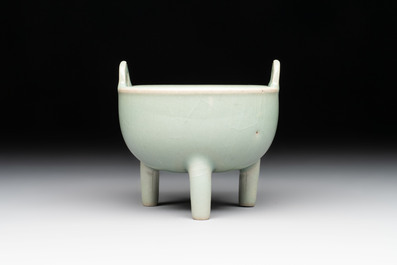 A small Chinese Longquan celadon tripod 'ding-form' censer, Southern Song