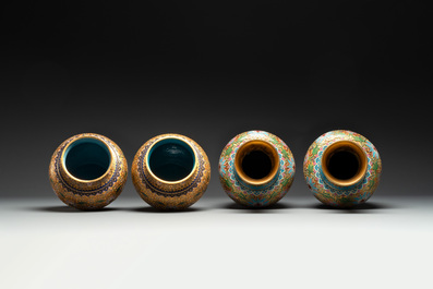 Four pairs of Chinese cloisonn&eacute; vases, 20th C.