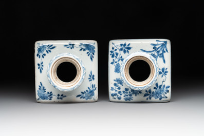 A pair of Chinese blue and white square flasks with floral design, Kangxi