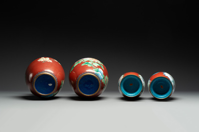Four pairs of Chinese cloisonn&eacute; vases, 20th C.