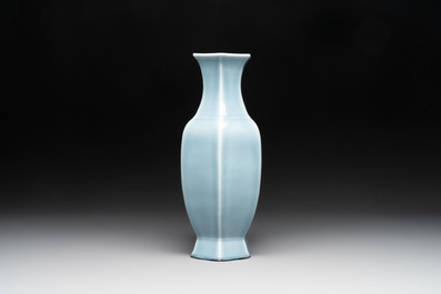 A Chinese blue and white claire-de-lune-ground 'landscape' vase, Yongzheng mark, 19th C.