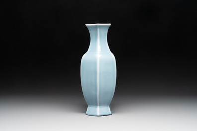 A Chinese blue and white claire-de-lune-ground 'landscape' vase, Yongzheng mark, 19th C.