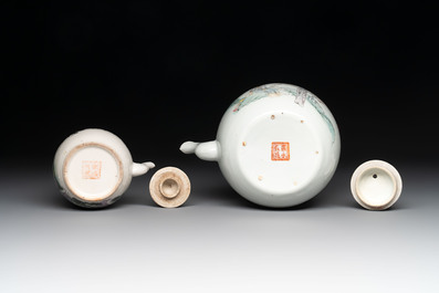 A varied collection of six Chinese famille rose wares, signed Hong Yishun 洪義順 and Luo Yongda 羅永發, Guangxu mark, 19/20th C.