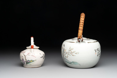 A varied collection of six Chinese famille rose wares, signed Hong Yishun 洪義順 and Luo Yongda 羅永發, Guangxu mark, 19/20th C.