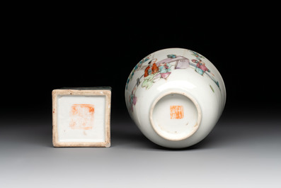 A varied collection of six Chinese famille rose wares, signed Hong Yishun 洪義順 and Luo Yongda 羅永發, Guangxu mark, 19/20th C.