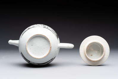 A Chinese grisaille 'Scheveningen' and 'Workum' teapot, Qianlong