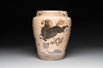 A Chinese cizhou jar with mythical horse design, 17/18th C.