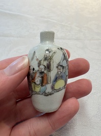 Four Chinese famille rose and verte snuff bottles, dragon and Qianlong marks, 19th C.