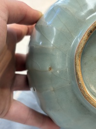 A Chinese Longquan celadon quintuple-tube vase, Yuan