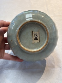 A Chinese Longquan celadon quintuple-tube vase, Yuan