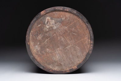 A large Chinese inscribed zitan brush pot, 18/19th C.