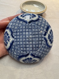 A Chinese blue and white box and cover with floral design, artemisia leaf mark, Kangxi