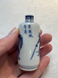 A Chinese blue and white 'Water Margin' snuff bottle, 19th C.