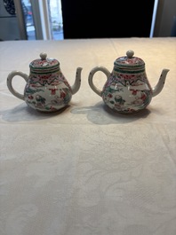 A pair of Chinese famille rose teapots and covers, Yongzheng