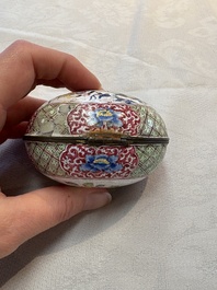 A Chinese Canton enamel 'Long Mu and a dragon' oval cosmetic box, 18th C.