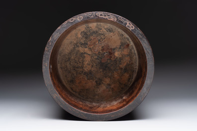 A large Chinese inscribed zitan brush pot, 18/19th C.