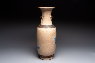 A Chinese Nanking blue and white crackle-glazed 'Buddhist lion' vase, Chenghua mark, 19th C.