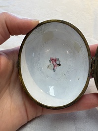 A Chinese Canton enamel 'Long Mu and a dragon' oval cosmetic box, 18th C.