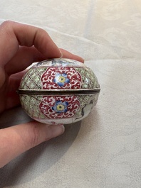 A Chinese Canton enamel 'Long Mu and a dragon' oval cosmetic box, 18th C.