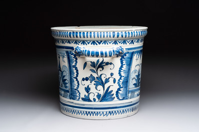 A large blue and white jardini&egrave;re with landscape design, Nevers, 18th C.