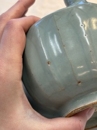 A Chinese Longquan celadon quintuple-tube vase, Yuan