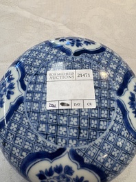 A Chinese blue and white box and cover with floral design, artemisia leaf mark, Kangxi