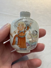 Four Chinese famille rose and verte snuff bottles, dragon and Qianlong marks, 19th C.