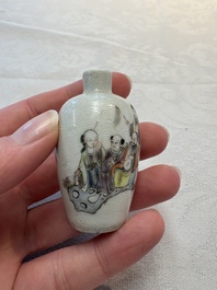 Four Chinese famille rose and verte snuff bottles, dragon and Qianlong marks, 19th C.