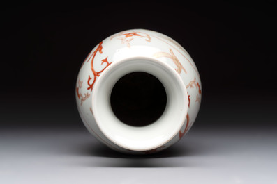 A Chinese famille rose vase and a small qianjiang cai vase, Qianlong mark, 19th C.