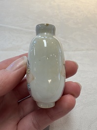Four Chinese famille rose and verte snuff bottles, dragon and Qianlong marks, 19th C.