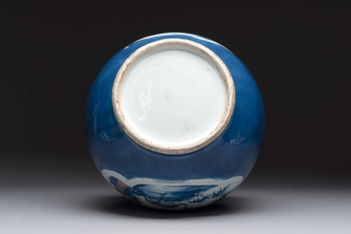 A Chinese blue, white and copper-red powder-blue-ground 'hu' vase, Qianlong